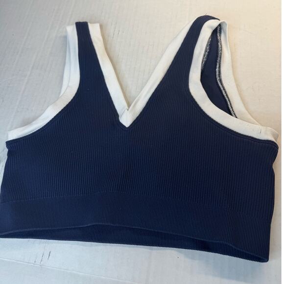 OFFLINE by Aerie Seamless Plunge Sports Bra Royal Navy NWT Large Stretch Fit - Picture 3 of 7